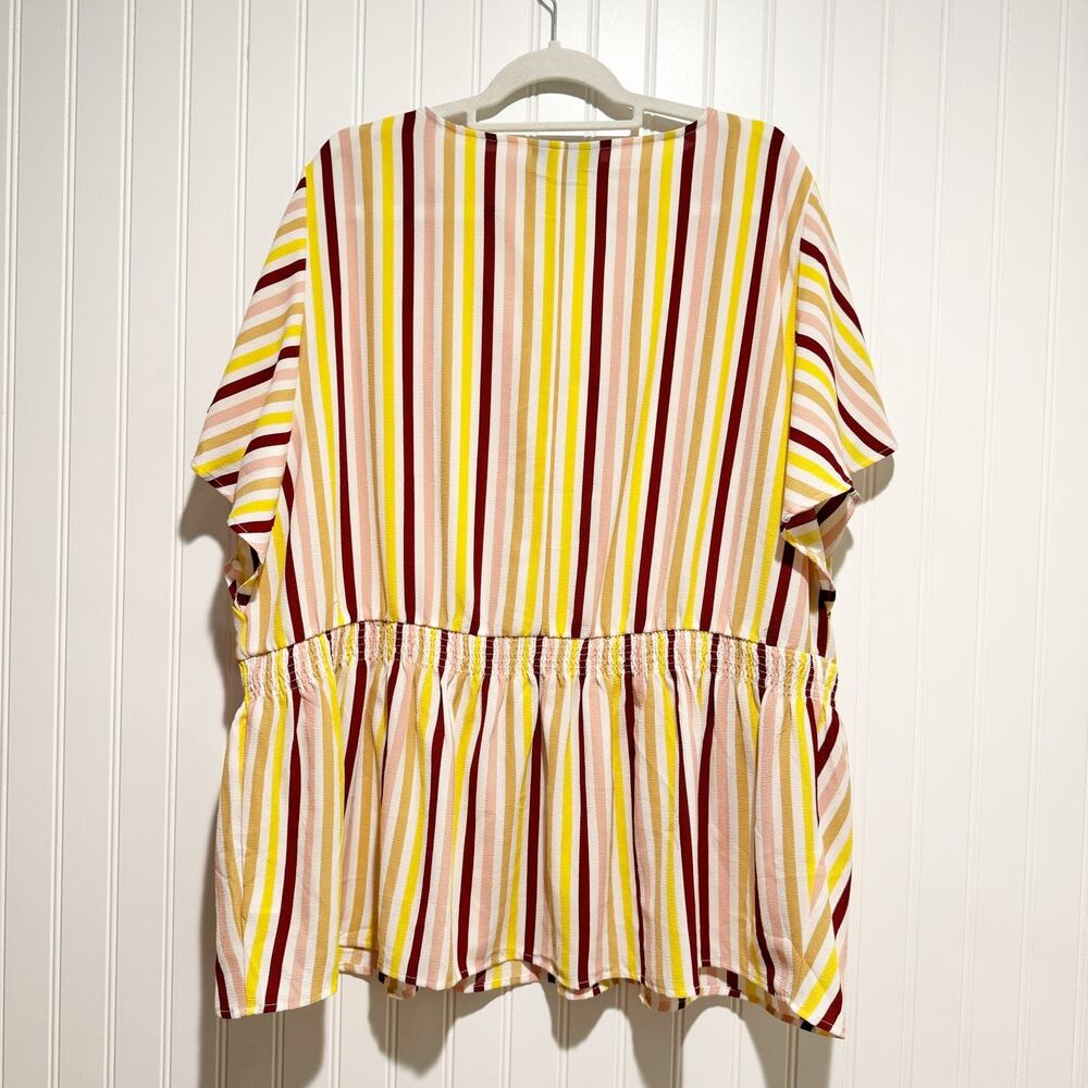 Lane Bryant Striped Peplum Top Yellow Maroon Pink Size 22 - Picture 6 of 6
